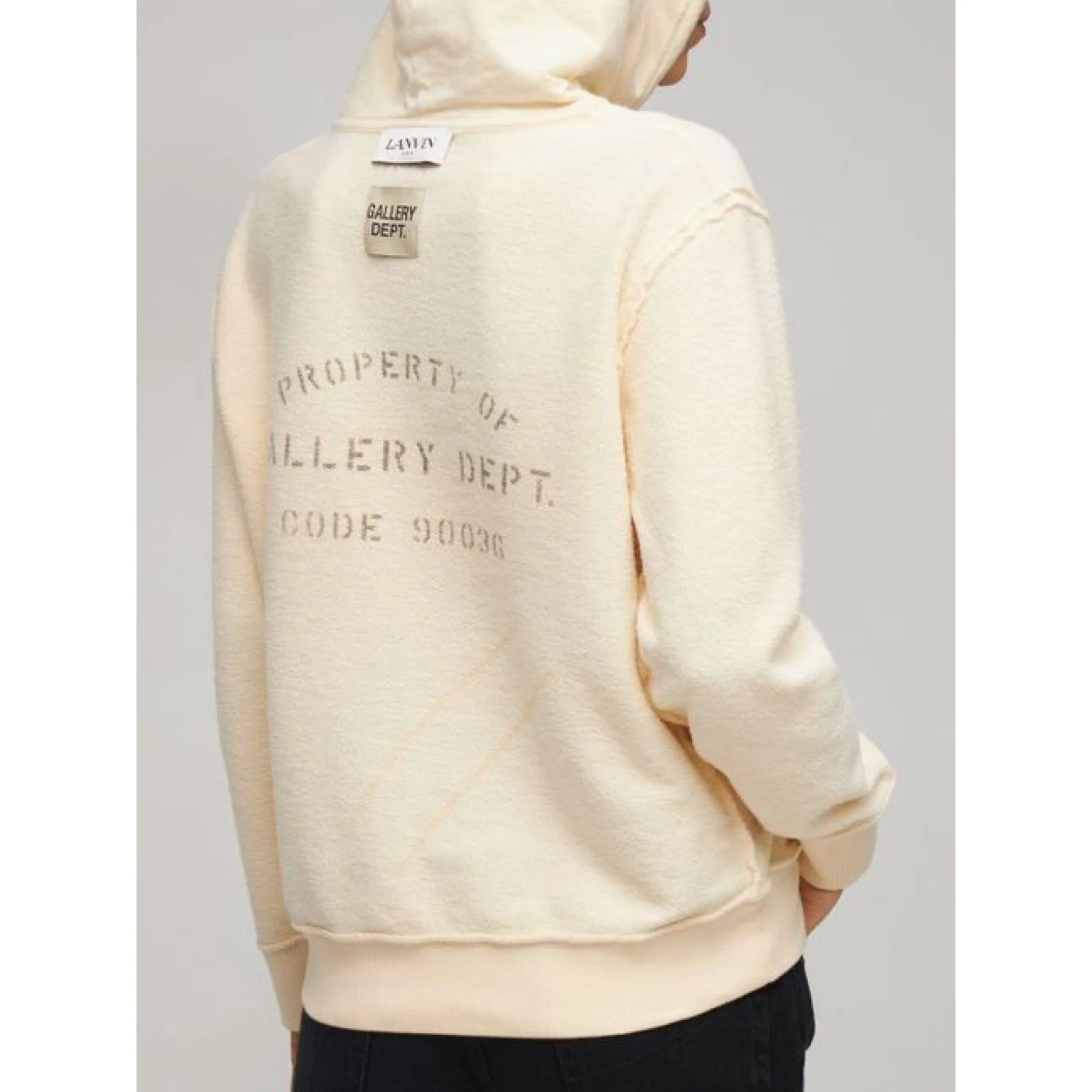 Gallery Dept x Lanvin Logo Washed Cotton Hoodie - Cream - Image 2
