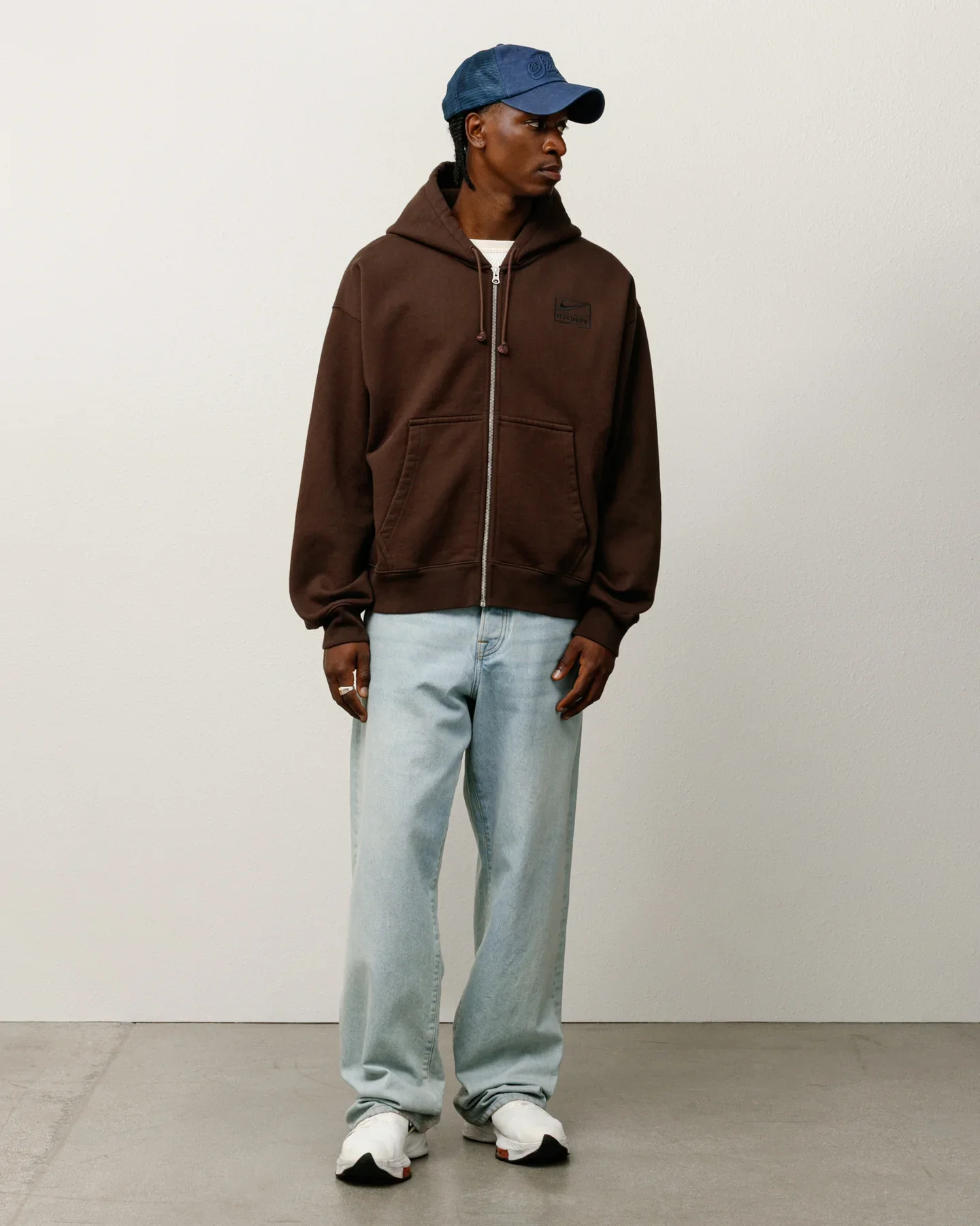 Stussy x Nike Stone Washed Fleece Zip Hoodie - Dark Cinder (FW25) - Image 3