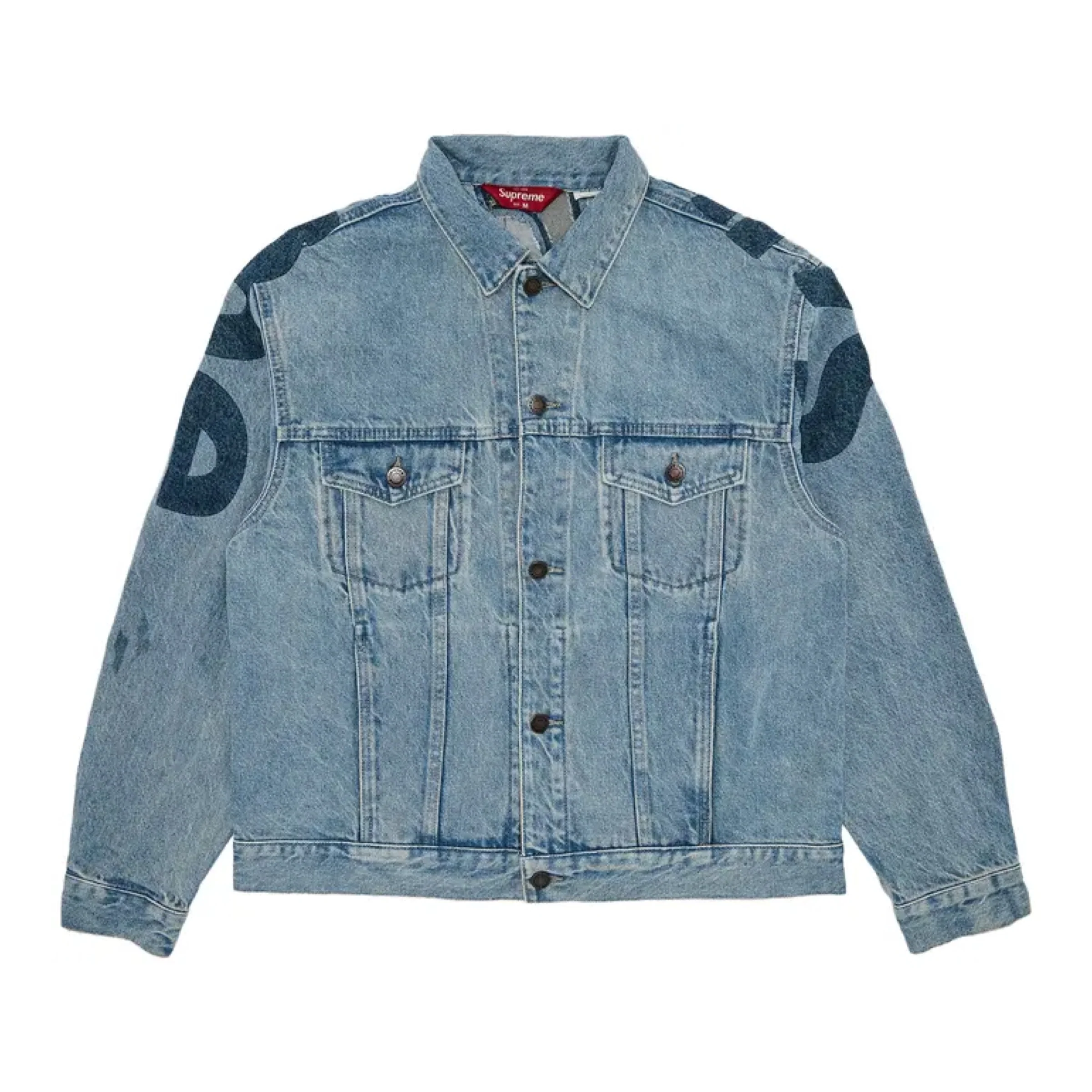 Supreme Inset Logo Denim Trucker Jacket - Washed Blue (SS22)