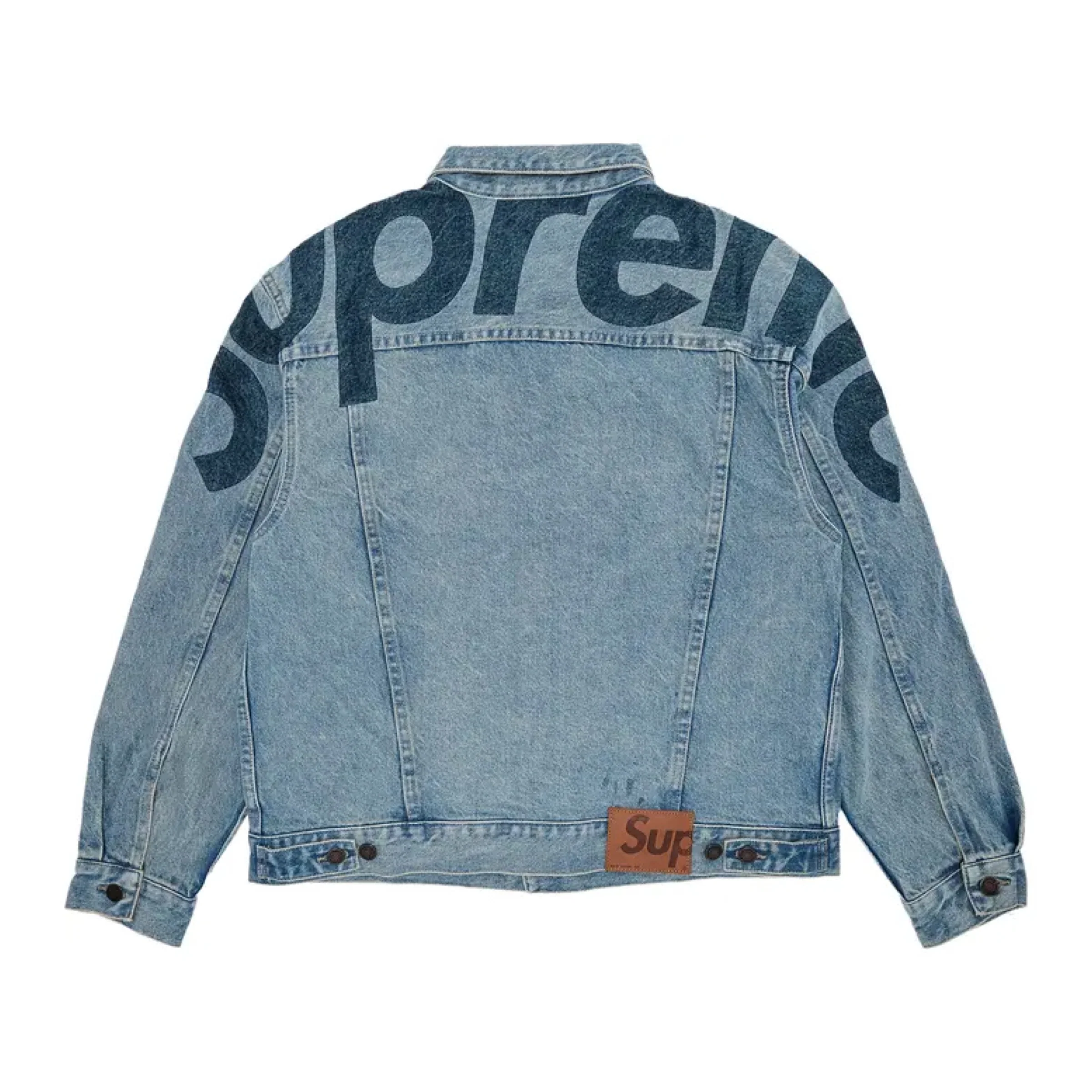 Supreme Inset Logo Denim Trucker Jacket - Washed Blue (SS22) - Image 2