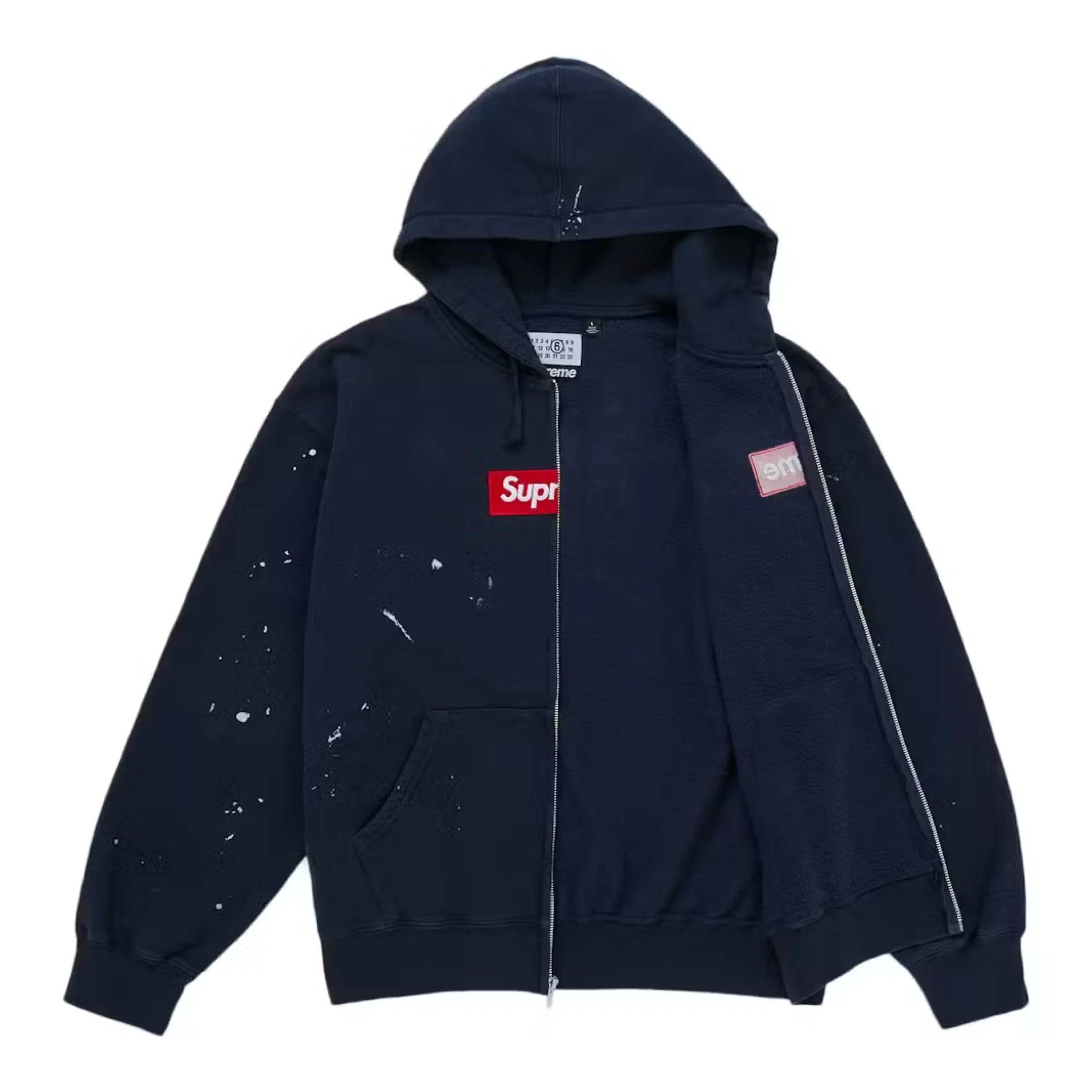 Supreme MM6 Maison Margiela Box Logo Zip Up Hoodie - Navy - Image 2