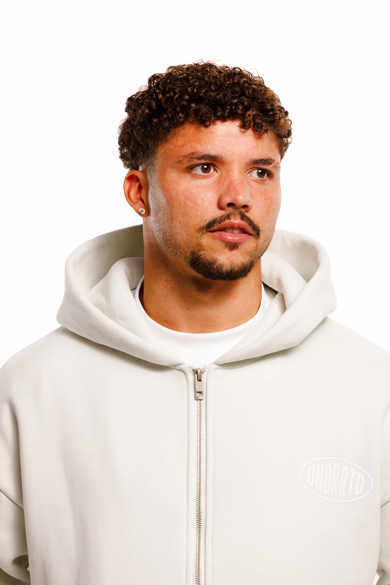 UNDERRATED Stamp Zip Hoodie - Light Bone - Image 3