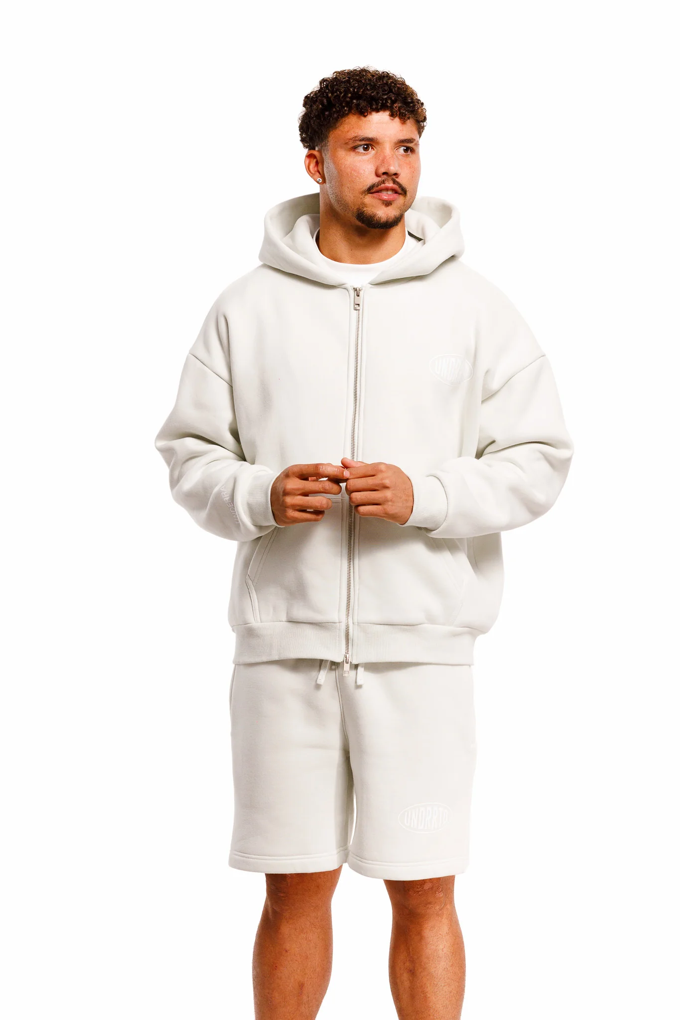 UNDERRATED Stamp Zip Hoodie - Light Bone - Image 4