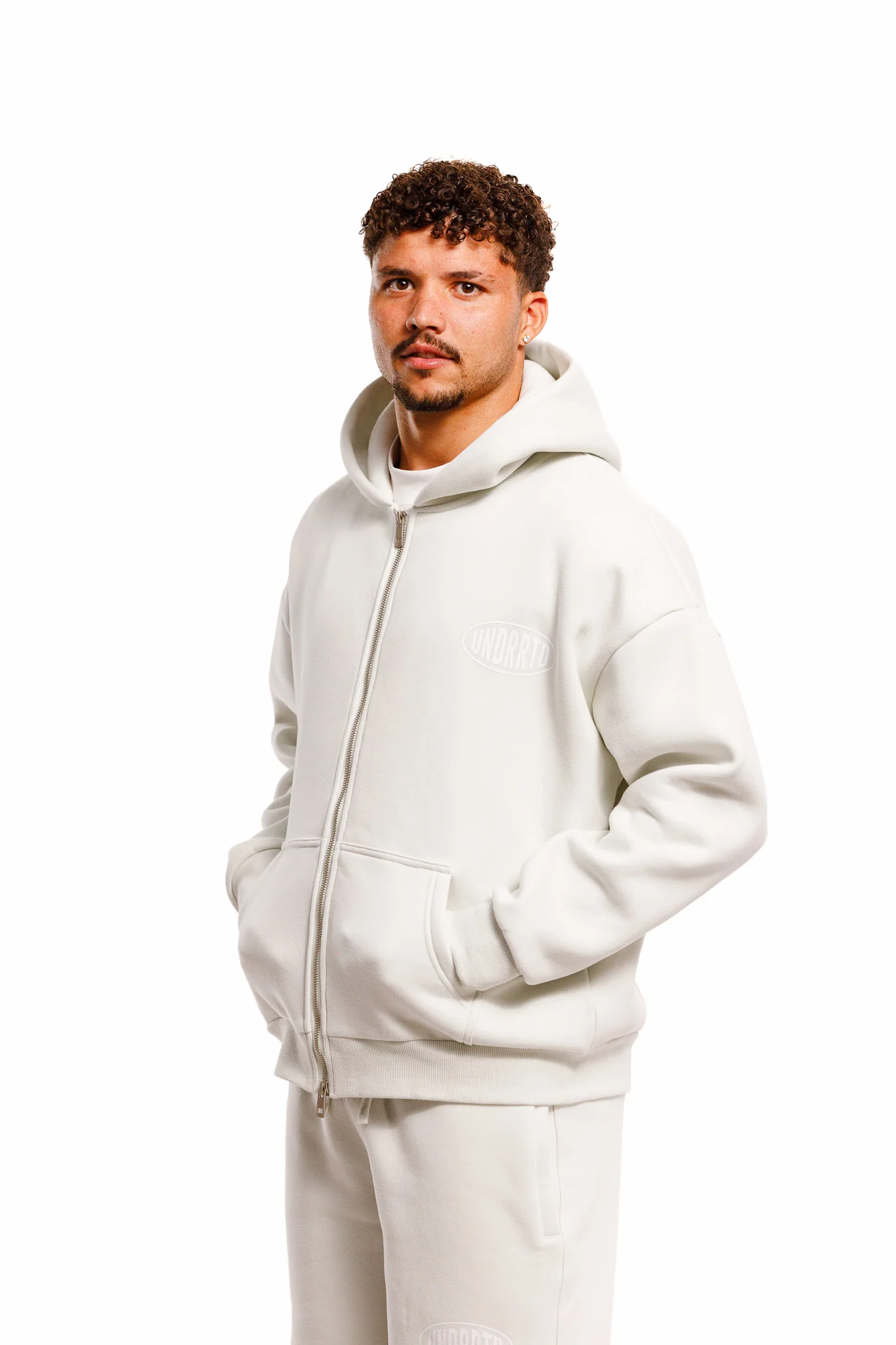 UNDERRATED Stamp Zip Hoodie - Light Bone - Image 5