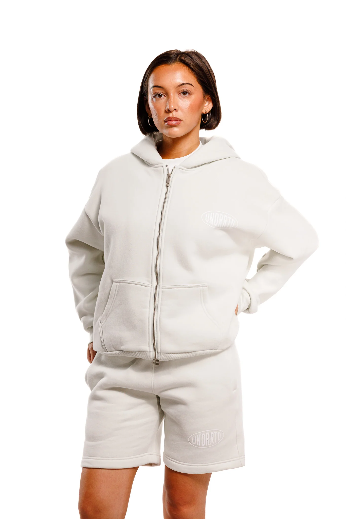 UNDERRATED Stamp Zip Hoodie - Light Bone - Image 7